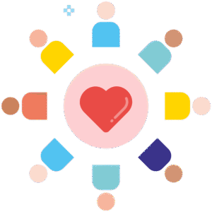 Icon showing people surrounding a central heart shape