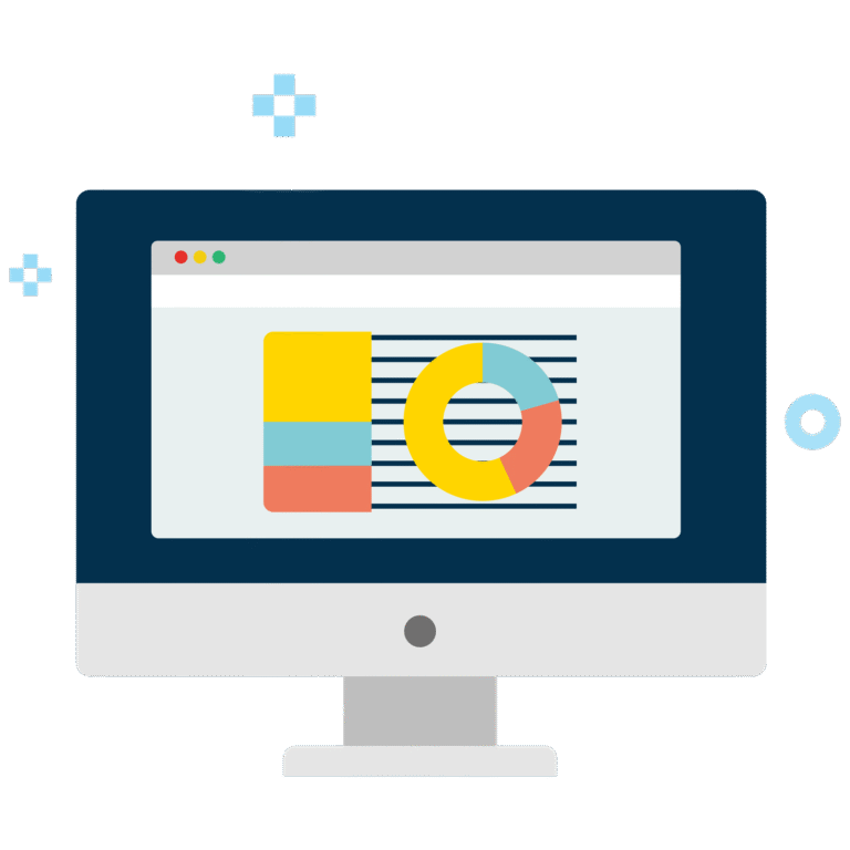 Icon showing charts and graphs on a computer screen