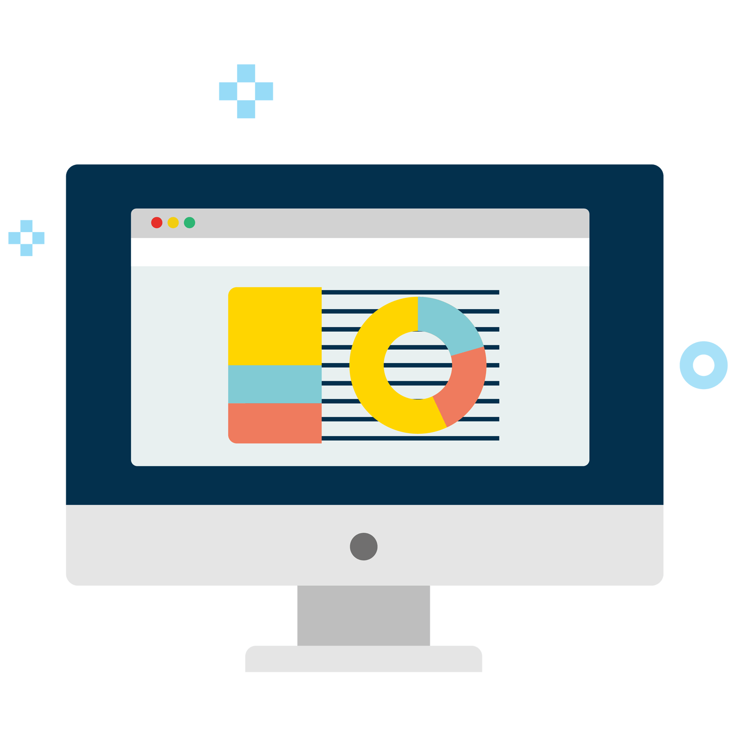 Icon showing charts and graphs on a computer screen
