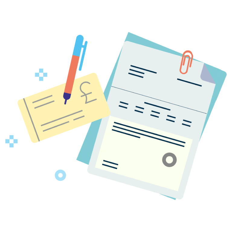 Share certificate and cheque icon